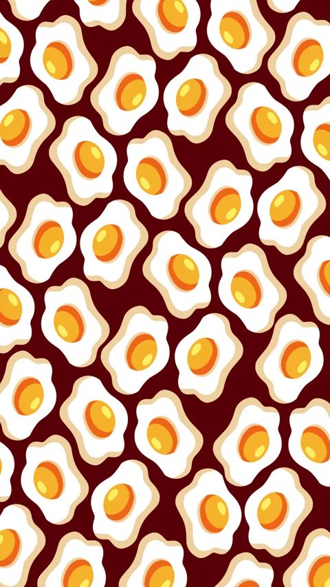Cute Fried Egg Pattern Animation Background  Colorful Cartoon Breakfast Food Stock Footage 348155210