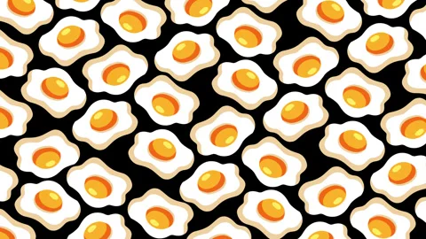 Cute Fried Egg Seamless Pattern Background Cartoon Egg Food Illustration, Ye Stock Footage 347757220