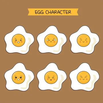 Cute Fried Eggs Characters With Various Expression Stock Illustration