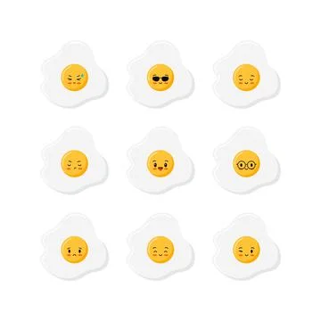 Cute fried eggs icon set, top view, isolated on white background. Stock Illustration