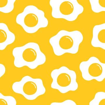Cute fried eggs seamless pattern. Vector cartoon illustration Stock Illustration