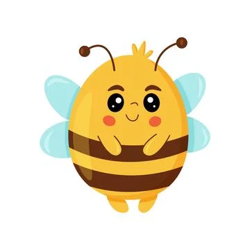 Cute friendly bee. Happy flying bee with big kind eyes Stock Illustration