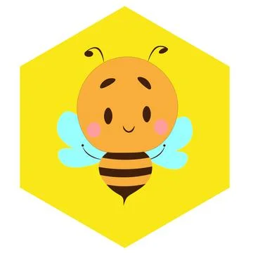 Cute friendly bee. Happy flying bee and honeycomb on white background vector Stock Illustration