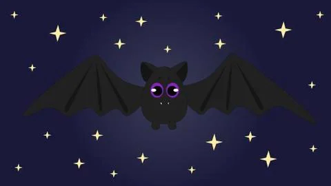 Cute friendly black bat character, flying with wings spread Stock Illustration