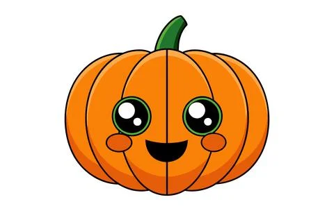 Cute Friendly cartoon jack-o-lantern. Smiling carved pumpkin character. Vecto Stock Illustration