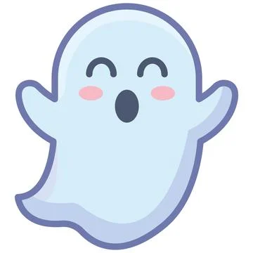 Cute friendly halloween ghost character flat outline icon. Stock Illustration