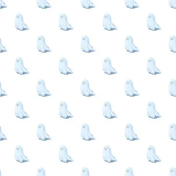 Cute friendly halloween ghost seamless pattern background Illustrazione stock