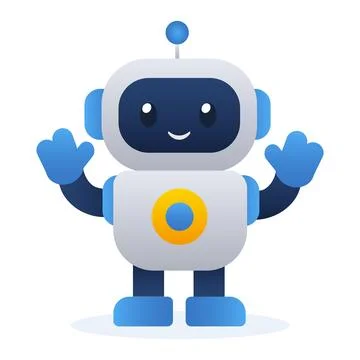 Cute friendly robot waving hello flat vector illustration Stock Illustration