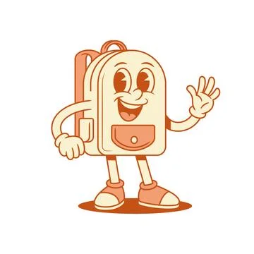 Cute friendly schoolbag backpack cartoon character hi hello isometric vector  Stock Illustration