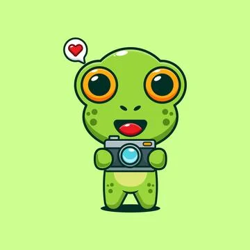Cute frog with camera cartoon vector illustration Stock Illustration