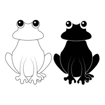 Cute frog cartoon illustration in simple black and white style Stock Illustration