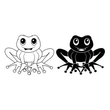Cute frog cartoon illustration in simple black and white style Stock Illustration