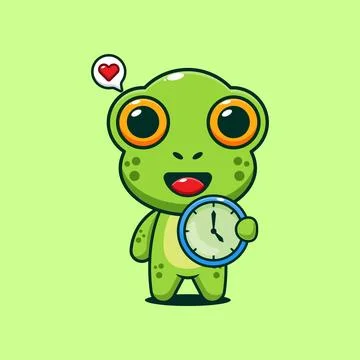 Cute frog with clock cartoon vector illustration Stock Illustration