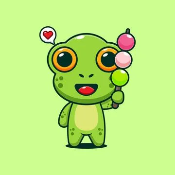 Cute frog eating dango cartoon vector illustration Stock Illustration