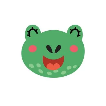 Cute frog face. Funny smiling toad character head. Hand drawn animal in cartoon Stock Illustration