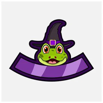 Cute Frog Head Character. For Logo, Icon, badge, emblem and label with Witc.. Stock Illustration