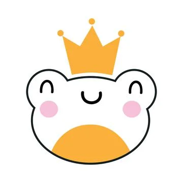 Cute Frog Head with Pink Cheeks Wearing Gold Crown Vector Illustration Stock Illustration