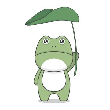 Cute Frog Holding Big Leaf Stock Illustration