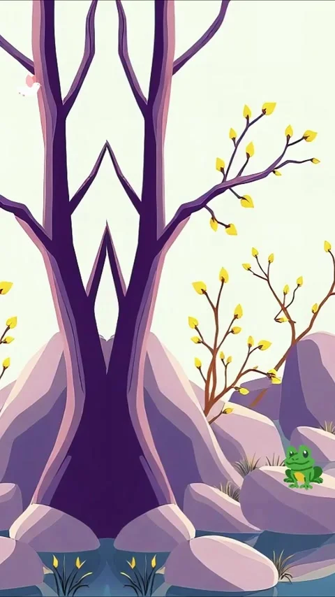 Cute Frog on Isolated Rock - Tranquil Water Animated Background Stock Footage 305729521