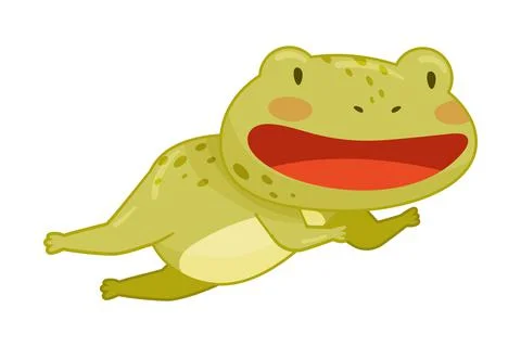 Cute frog jumping. Green funny amphibian toad character cartoon vector Stock Illustration