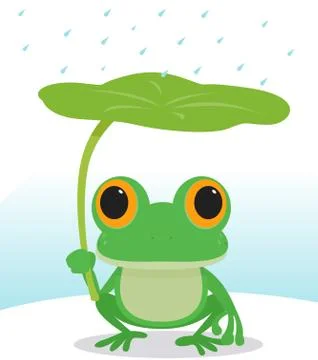 Cute frog in the rain Stock Illustration