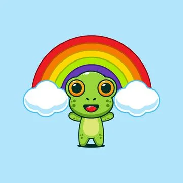 Cute frog with rainbow cartoon vector illustration Stock Illustration