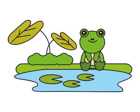 Cute frog sitting in the lake Illustrazione stock