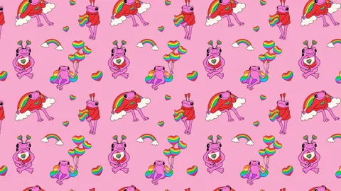 Cute frog with symbols set in rainbow colors. Stock Footage 285597940