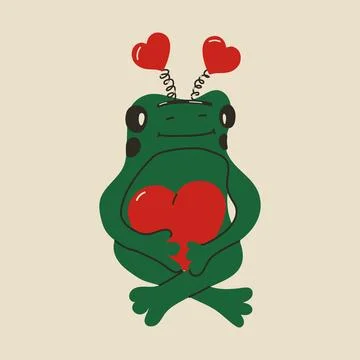 Cute frog with valentines decorations. Vector illustration. Stock Illustration