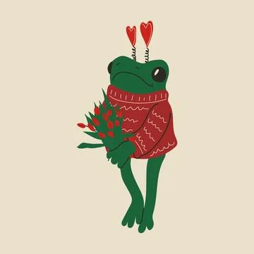 Cute frog with valentines decorations. Vector illustration. Illustrazione stock