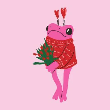 Cute frog with valentines decorations. Vector illustration. Illustrazione stock