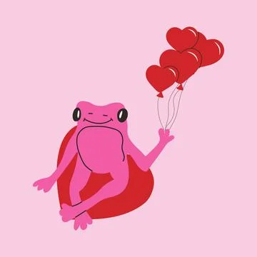 Cute frog with valentines decorations. Vector illustration. Illustrazione stock