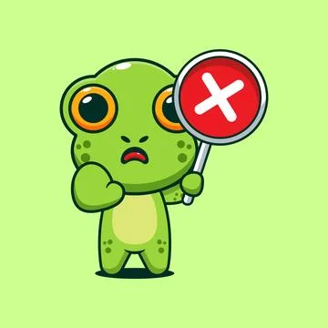 Cute frog with wrong sign cartoon vector illustration Stock Illustration