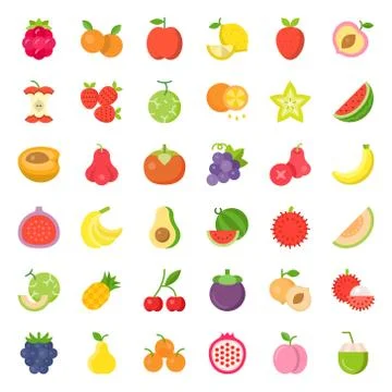 Cute fruit and berries, flat icon set 2 Stock Illustration