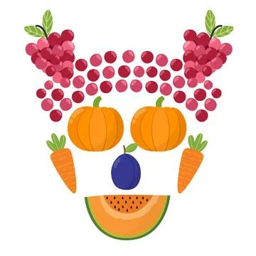 Cute fruit and vegetable face. Funny healthy head with pumpkin instead of eyes Stock Illustration