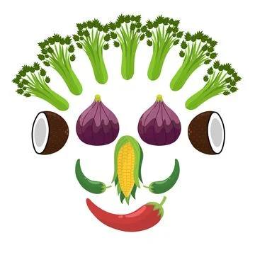 Cute fruit and vegetable face. Vegan mask Stock Illustration