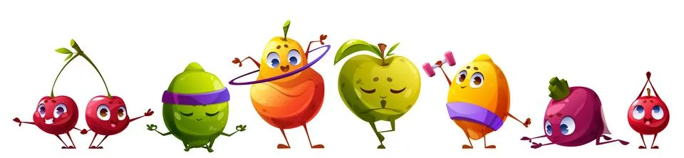 Cute fruit character exercise vector illustration Stock Illustration