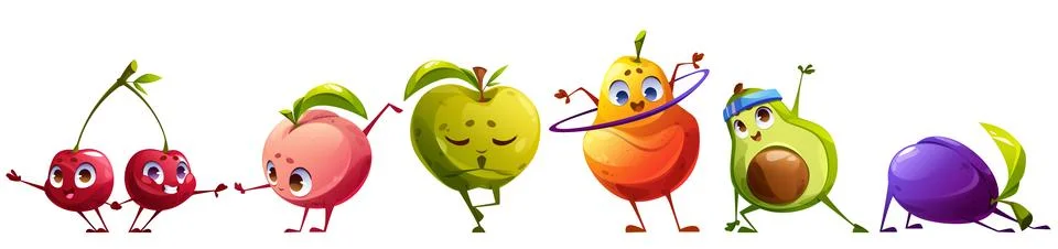 Cute fruit character exercise vector illustration Stock Illustration