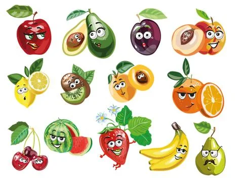 Cute Fruit characters vector Stock Illustration