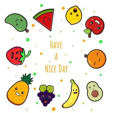 Cute fruit doodle banner background wallpaper icon cartoon illustration desig Stock-Illustration