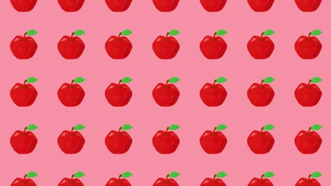 Cute Fruit Illustration Loop Video Background: Apple Color Set of 5 Stock Footage 332461016