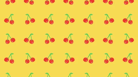 Cute Fruit Illustration Loop Video Background: Cherries with 5 Motion Patterns Stock Footage 332461317