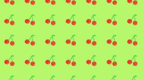 Cute Fruit Illustration Loop Video Background: Cherry Color Set of 5 Stock Footage 332461402