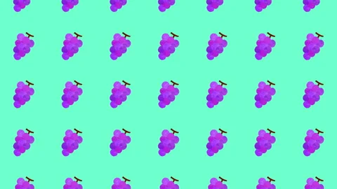 Cute Fruit Illustration Loop Video Background - Grape - 5 Color Set Stock Footage 332462100