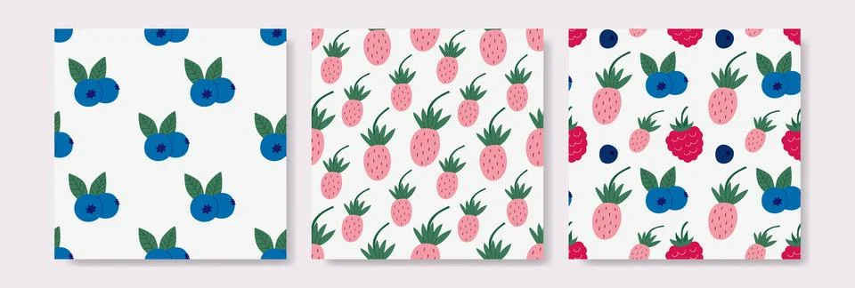 Cute fruit patterns with strawberries, blueberries, and raspberries Illustrazione stock