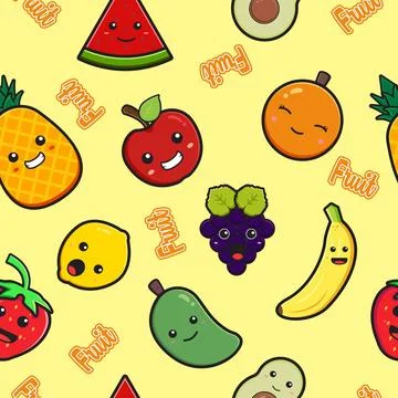 Cute fruit seamless pattern background cartoon illustration Stock Illustration