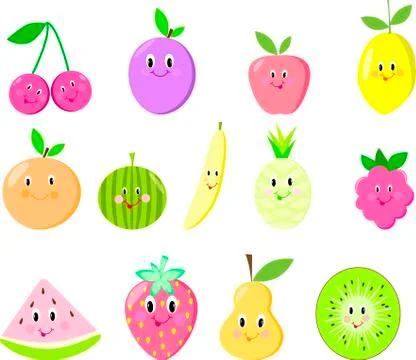 Cute fruit set isolated Illustrazione stock