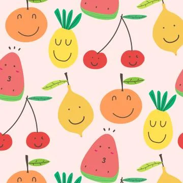Cute Fruits Pattern Background. Vector Illustration. Stock Illustration