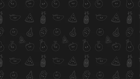 Cute Fruits Pattern Black Background. 4k Animation Stock Footage 283352168