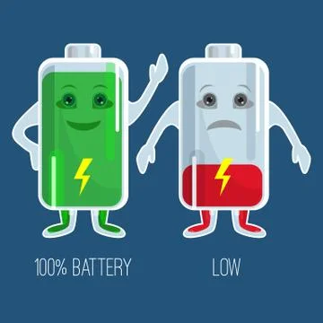 Cute full and low charged batteries in flat design Stock Illustration